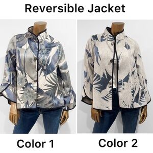 I-Reversibles Women's Blue Floral Print Textured Jacket Size M